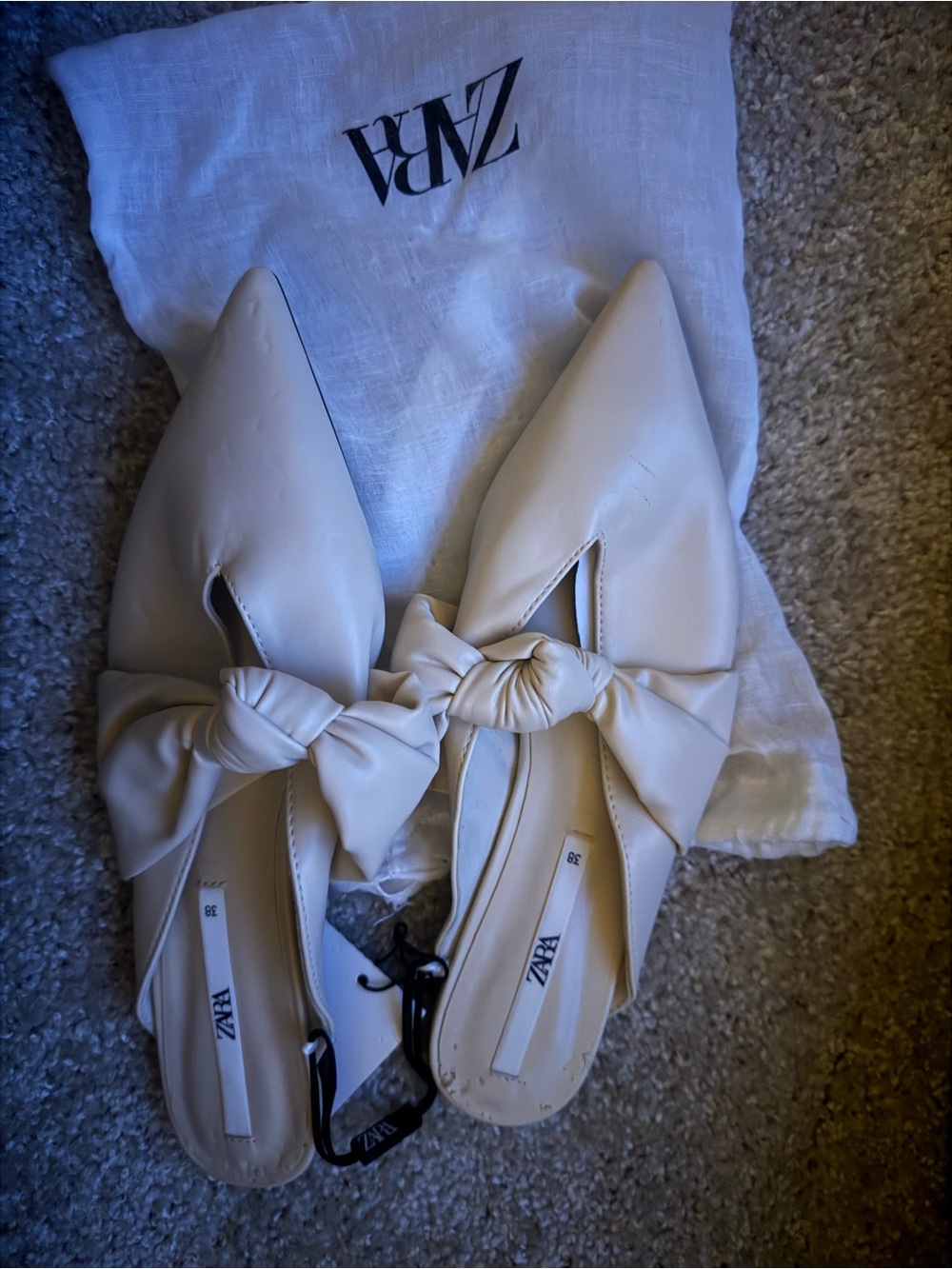 ZARA Cream Knot-Front Pointed Mules